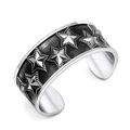 Retro punk star engraved wide cuff bracelet in vintage stainless steel finish - Silver