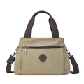 Sac bandoulière en toile kaki avec lanières marron foncé et poches zippées - Kaki
