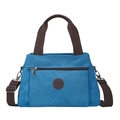 Sac cabas en toile bleue avec poignées brunes et bandoulière réglable pour femmes - Bleu