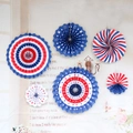 Set of 6 red white and blue paper fans with stars and stripes for party decor - Flag Style