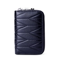 Portacarte in pelle nera con trapuntatura a V e portachiavi con cerniera in argento - Blu scuro