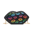 Kids colorful lip-shaped crossbody bag with black sequins and gold chain strap - Black
