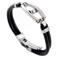 Men's minimalist black silicone bracelet with polished silver stainless steel buckle - Transfer Beads