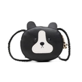 Sac bandoulière ours noir et blanc mignon en cuir PU avec bandoulière tissée - Style Chien/Ours / Noir