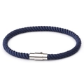 Blue braided rope bracelet featuring a polished silver magnetic buckle for couples - Navy Blue