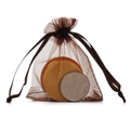Brown organza drawstring pouch 5x7cm for jewelry storage with round pads inside - 5x7cm / Coffee