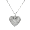 Silver heart locket necklace with vintage floral engraving and O-chain for women - Silver Locket Necklace