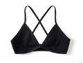 Schwarzes geripptes Baumwoll-Bralette mit dünnen Trägern im minimalistischen Stil - S / Schwarz