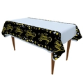 Waterproof black and gold Happy Birthday tablecloth with elegant star patterns - Black Gold Tablecloth