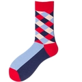 British style argyle crew socks with red rib cuffs and contrast heel and toe pieces - Size 39-45 / Red Navy Plaid