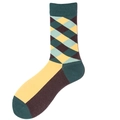 Chaussettes mi-mollet à motif losanges argyle vert foncé, jaune et bleu en coton doux - Taille 39-45 / Carreaux Café Vert Lagon