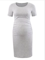 Short sleeve round neck maternity dress in heather grey with ruched side design - Light Gray