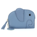 Elephant shaped grey blue leather coin purse with top zipper and gold chain detail - Denim Blue