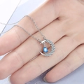 Elegante 925 zilveren ketting met halve maan en blauwe druppelvormige hanger - DZ422-Halve Maan Peer Vorm Stijl