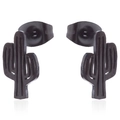 Minimalist black cactus stud earrings with polished metallic finish on white background - Black