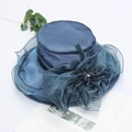 Sombrero de sol azul en organza con flores y perlas para playa en verano - Azul Marino