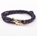 Shark anchor bracelet in gold finish with dark blue red and white woven cord - GSY-26 Gold Decor Blue Red White Mixed Rope