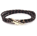 Men's black braided cord bracelet featuring a bold shark-shaped gold metal buckle clasp - GSY-14 Solid Black Rope + Gold Shark Hook