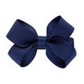 Dark blue grosgrain ribbon bow hair clip with textured double layer design for girls - Navy Blue (1)