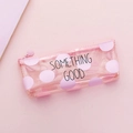 Astuccio rosa traslucido con pois bianchi e scritta 'SOMETHING GOOD' stampata - Rosa a Pois - Something Good