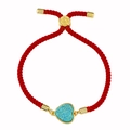 Pulsera ajustable de cuerda roja trenzada con corazón de purpurina azul y detalles oro - Cuerda Roja Verde
