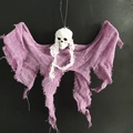Halloween hanging skull ghost with purple tattered cloak for haunted house and bar decor - Purple
