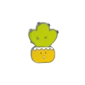 Close-up of a cute green cactus enamel pin in a yellow pot with silver metal edges - Light Green Smile Plant (C1553-3)