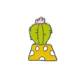 Detailed close-up of a green cactus metal pin with a pink flower and yellow base - Cheese Base Cactus (C1555-2)