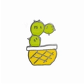 Macro detail of enamel cactus pin in yellow checkered pot with silver metallic edges - Plaid Pot Cactus (C1554-4)