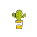 Close-up of green cactus enamel pin with yellow dots in a striped flower pot - Yellow White Striped Pot Cactus (C1555-6)