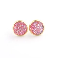 10mm round gold plated stainless steel studs with sparkling pink druzy crystal - Pink Sparkle (1)