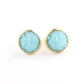 Pair of 10mm gold-plated stainless steel stud earrings with light blue mineral crystals - Light Blue (25)