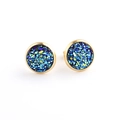 10mm round gold earrings with blue green purple druzy mineral crystal inlay - Iridescent Blue Green Purple (19)