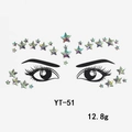 Detail of YT-51 iridescent star face jewels on transparent backing with placement guide - YT-51