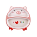 Pink pig-shaped bamboo fiber kids divided plate with I love you heart pattern - 031 Heart Pig Plate