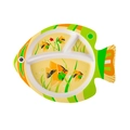 Fish-shaped bamboo fiber kids divided plate featuring yellow angelfish and green accents - 028 Fish Plate Yellow Green