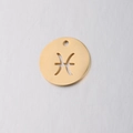 15mm gold stainless steel round pendant with hollow Pisces zodiac symbol charm - Pisces (Gold 12)