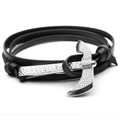 Bracciale multistrato in pelle nera con chiusura ad ancora d'argento per uomo e donna - Stile Fibbia ad Ancora / Nero