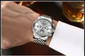 Men's business quartz watch with silver steel strap, white dial and Roman numerals - Silver Steel White Dial