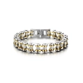 Pulsera de cadena de moto bicolor plata y oro para hombre en acero inoxidable pulido - Bicolor (Oro y Plata)