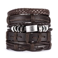Detail view of multi-layer leather bracelets with braided texture and metal clasps - BR18Y0541 (5 Pcs Set)