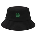 Detail of green four-leaf clover embroidery on a black cotton twill bucket hat - Clover - Black