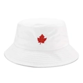 Detailed view of red maple leaf embroidery on white cotton fisherman bucket hat - Leaf White