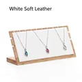 Bamboo and white leather necklace display stand with multiple slots for jewelry storage - White Leather / Large Non-detachable / White
