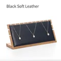 Bamboo and black leather jewelry stand organizer for necklace and earring display - Black Leather / Large Non-detachable / Black