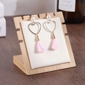 Golden heart earrings with white pearls and pink tassels on a bamboo jewelry stand - Beige Velvet / Small Non-detachable / Beige
