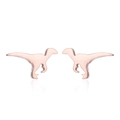 Symmetric front view of rose gold dinosaur stud earrings on white background with reflection - Rose Gold
