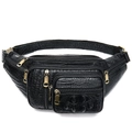 Vielseitige schwarze Herrentasche mit Krokostruktur und goldenen Reißverschlüssen - Schwarzes Krokodilmuster