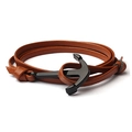 Bracciale multistrato in pelle intrecciata marrone con chiusura ad ancora nera - Cachi
