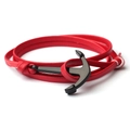 Bracciale in pelle rossa intrecciata per uomo con chiusura a forma di ancora in metallo - Rosso